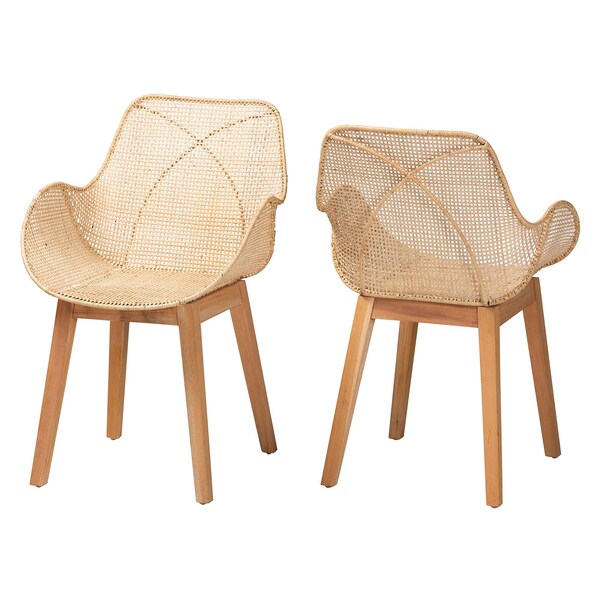Baxton Studio Ballerina Japandi Natural Brown Finished Mahogany Wood and Rattan 2-Piece Dining Chair Set 233-2PC-12829-ZORO - main